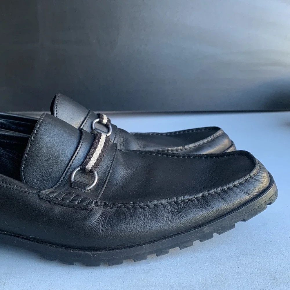 Bally Marano Webbing Bit Driving Loafer Shoes Mens 11.5 D Black Leather Slip On